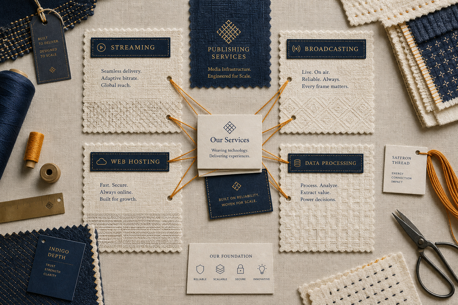 Service thread material board with media capability swatches