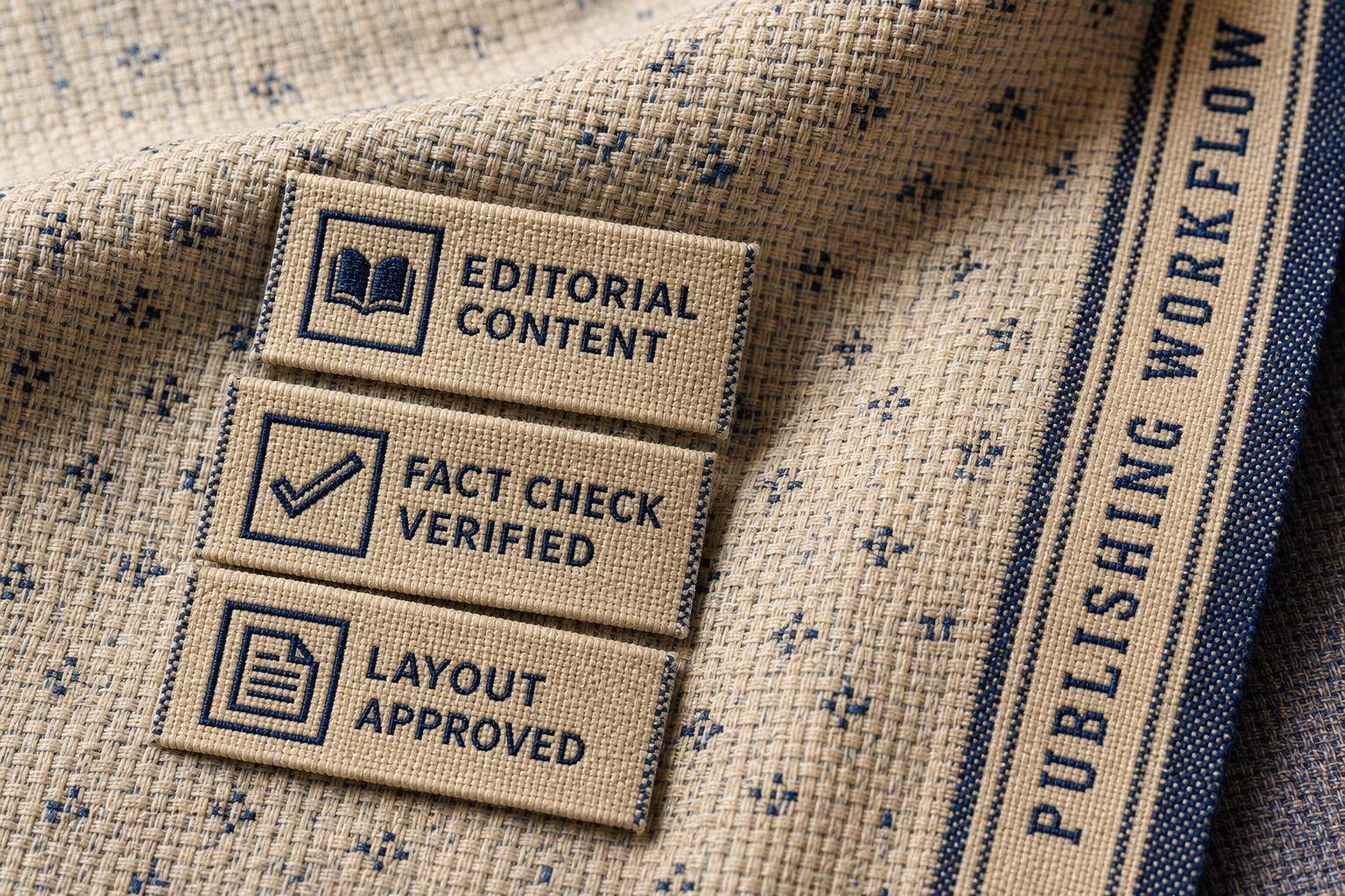Woven texture detail with embossed publishing workflow labels